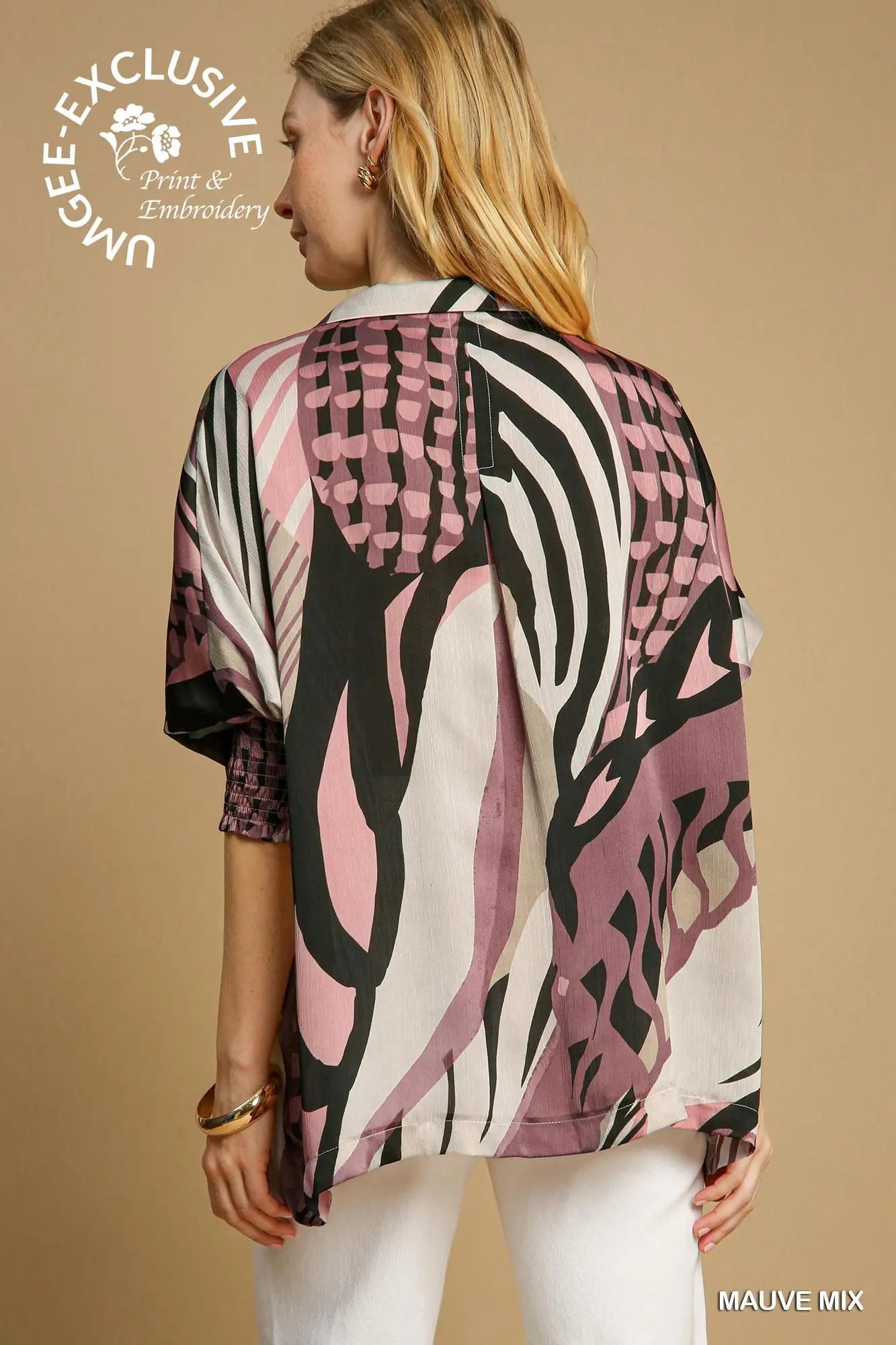 Mauve Print Button Blouse Top