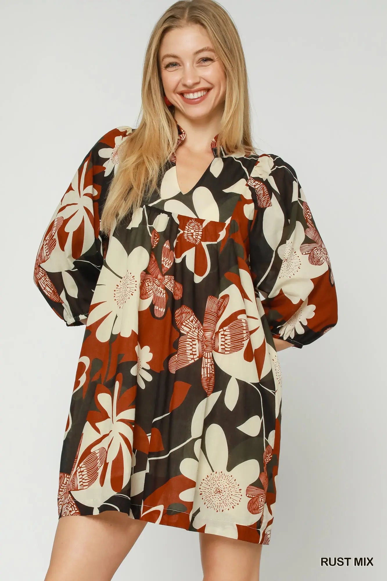 Rust Mix Floral Dress