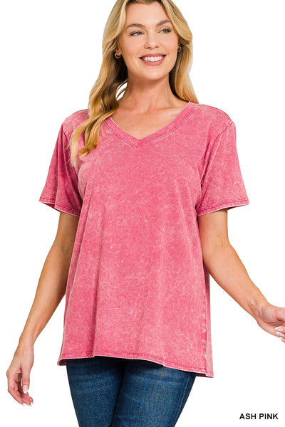 Ash Pink Washed Short Sleeve Top