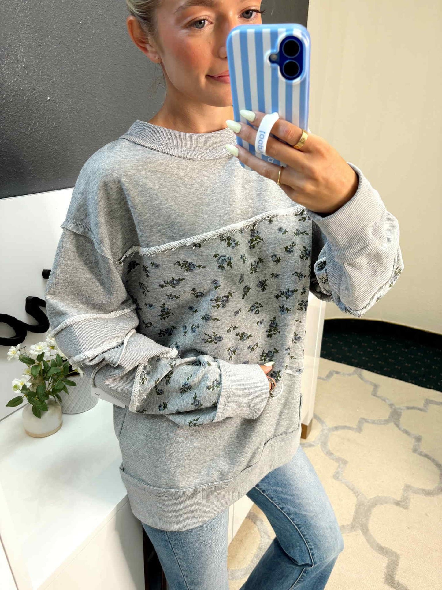 Floral Distressed Crew