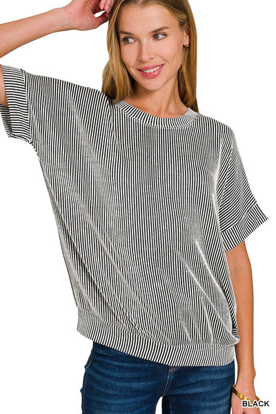 Black Corded Rib Top