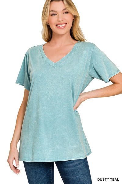 Dusty Teal Washed Short Sleeve Top