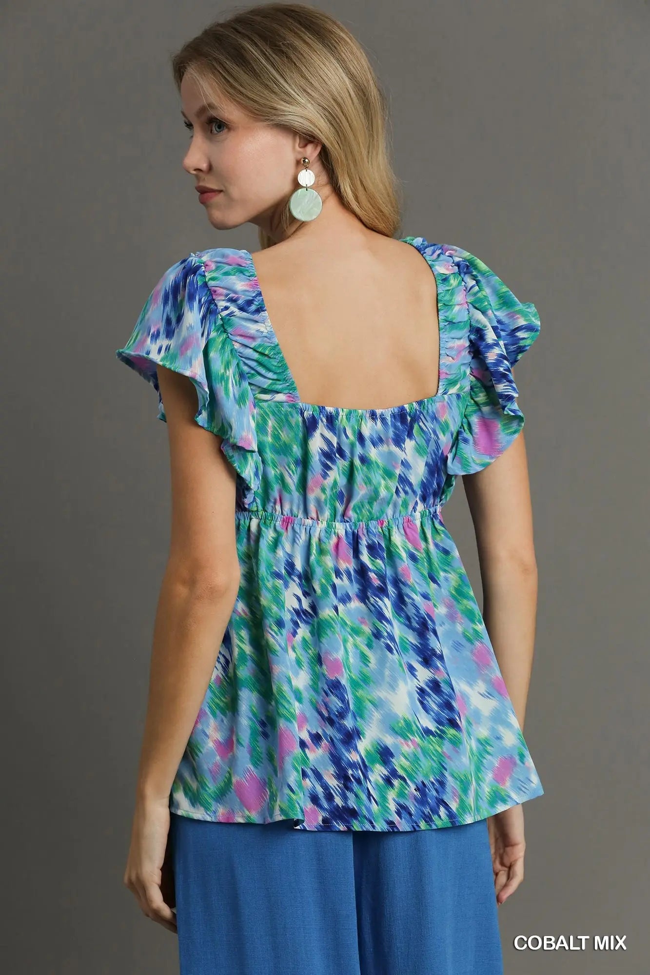 Cobalt Ruffle Flutter Top