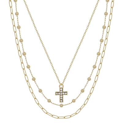 Gold Triple Layer Cross Necklace