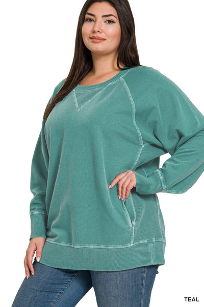 Teal French Terry Pocket Pullover