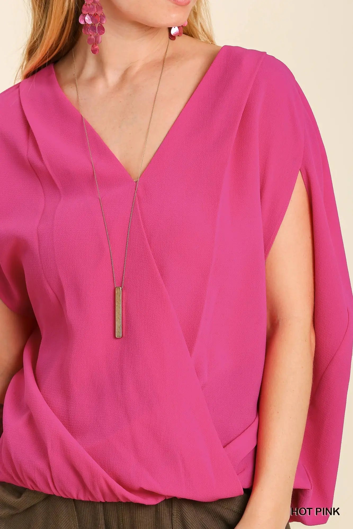 Hot Pink Surplice Crossover Top