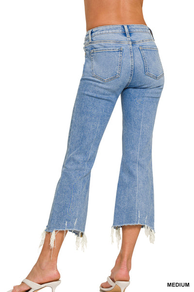 Medium Wash Crop Flare Denim