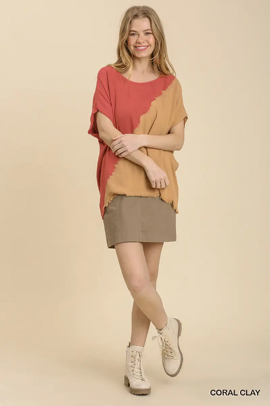 Linen Dip Dye Coral Clay Top