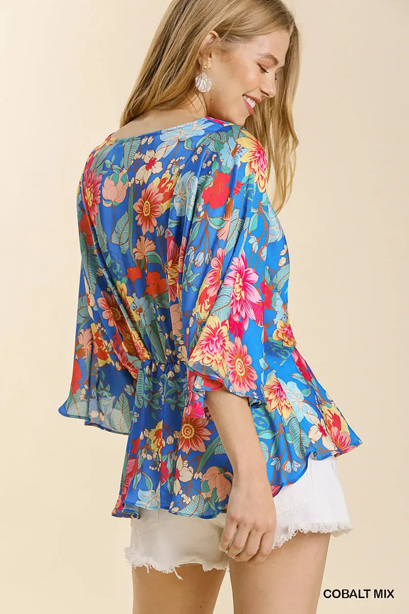 Cobalt Kimono Peplum Top