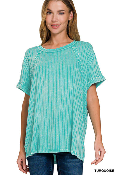 Turquoise Ribbed Acid Wash Top