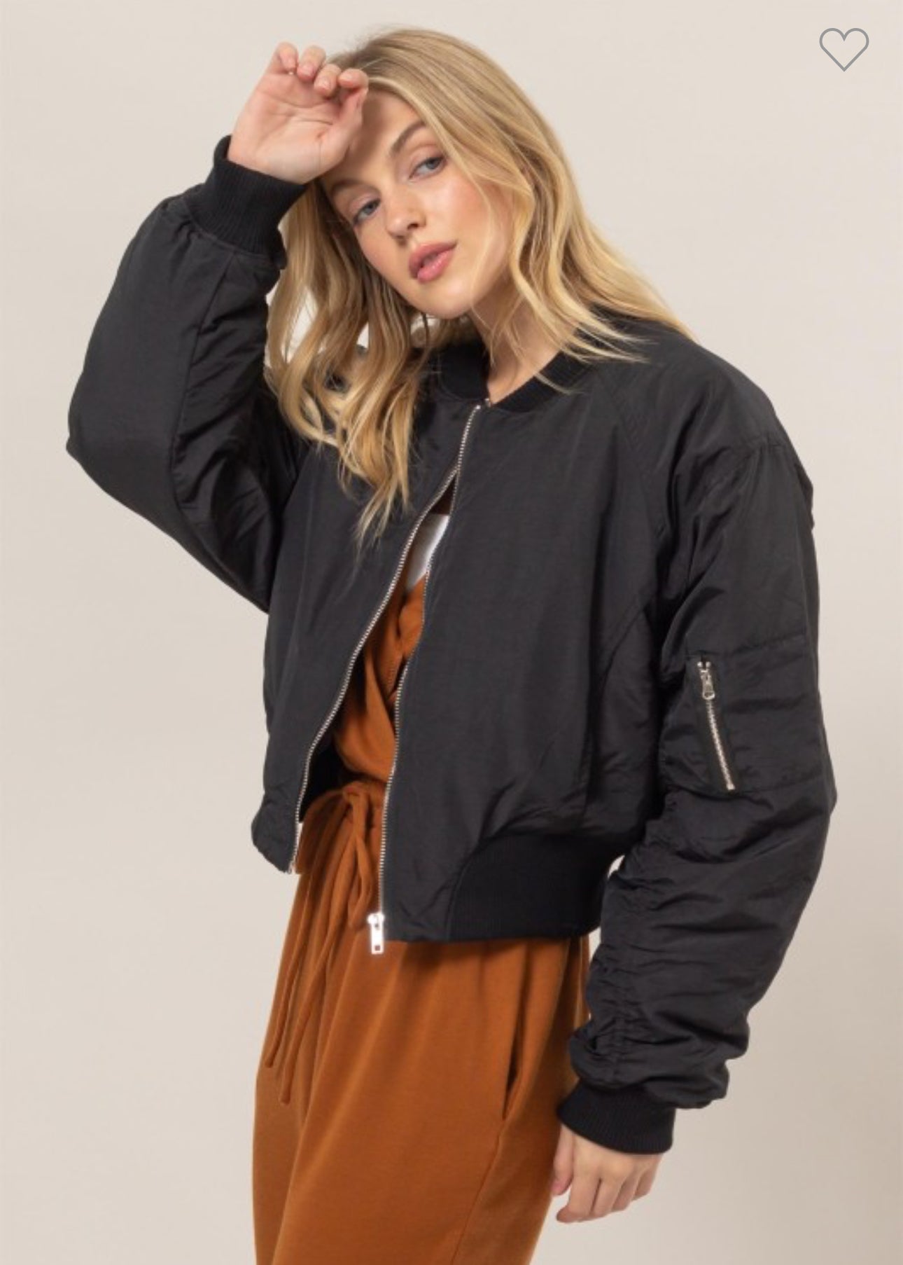 Black Ruched Bomber Puffer Jacket