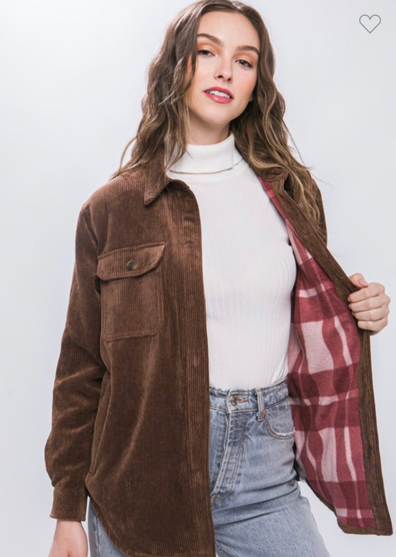 Cocoa Cord Plaid Lined Shacket