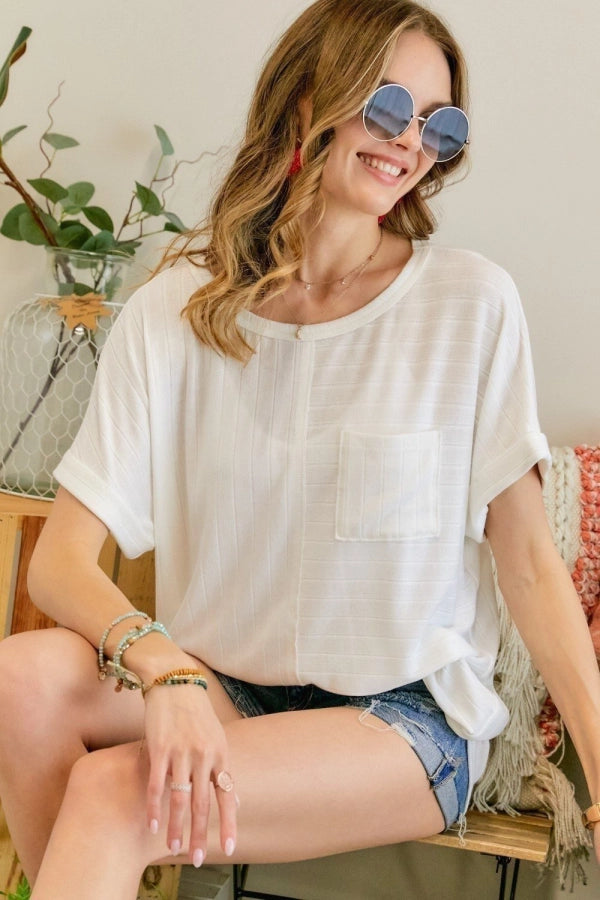 Off White Rib Knit Tunic Top