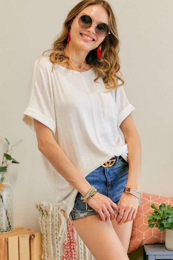 Off White Rib Knit Tunic Top