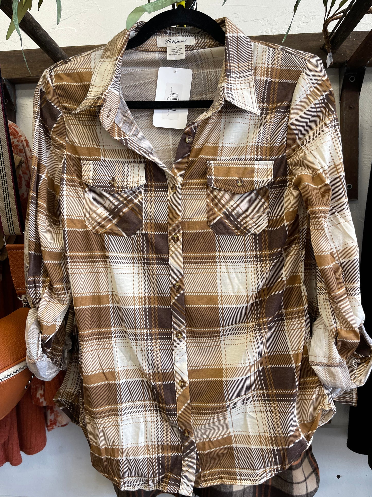 Taupe Plaid Lightweight Button Up