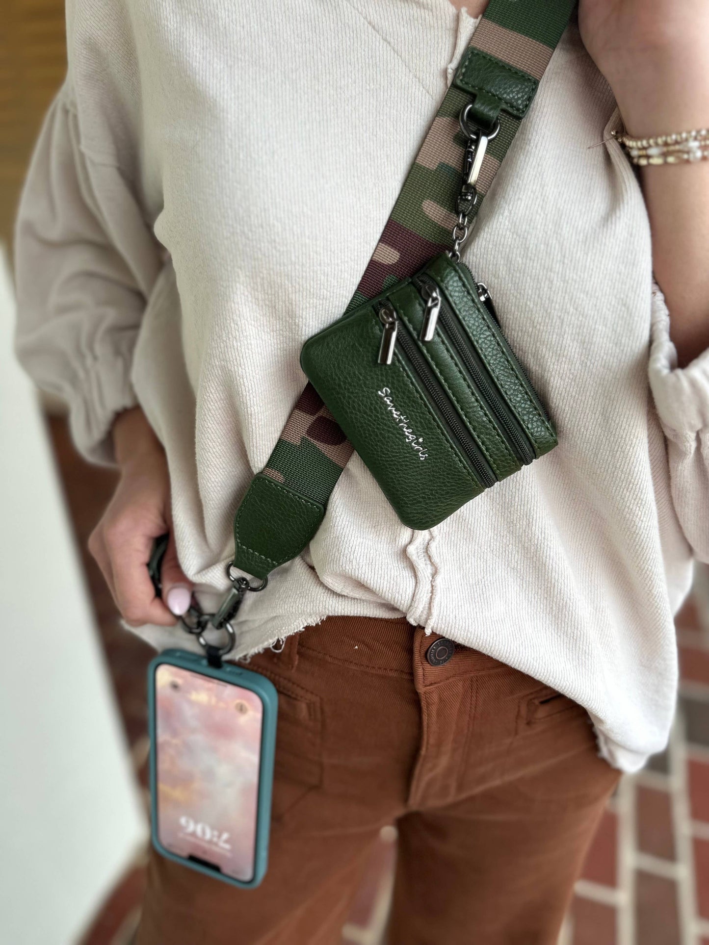 Clip & Go Strap with Pouch - Fun Patterns: Green Camo