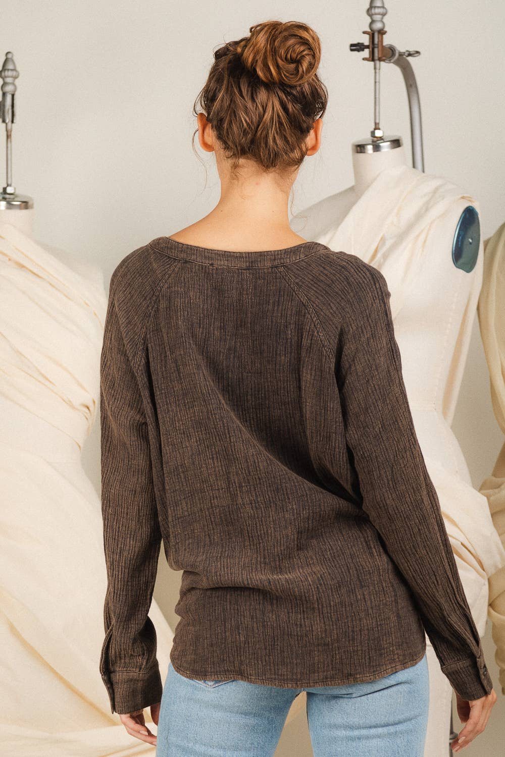 Black Solid washed wrapped shirt