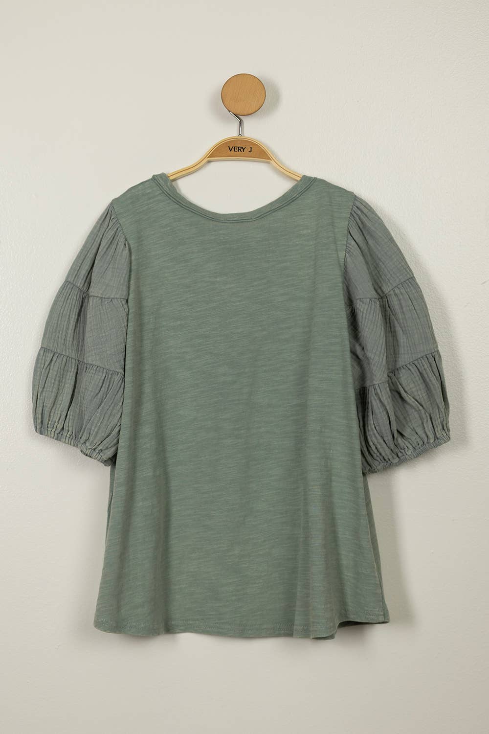 Sage Mineral Washed Puff Sleeve Top