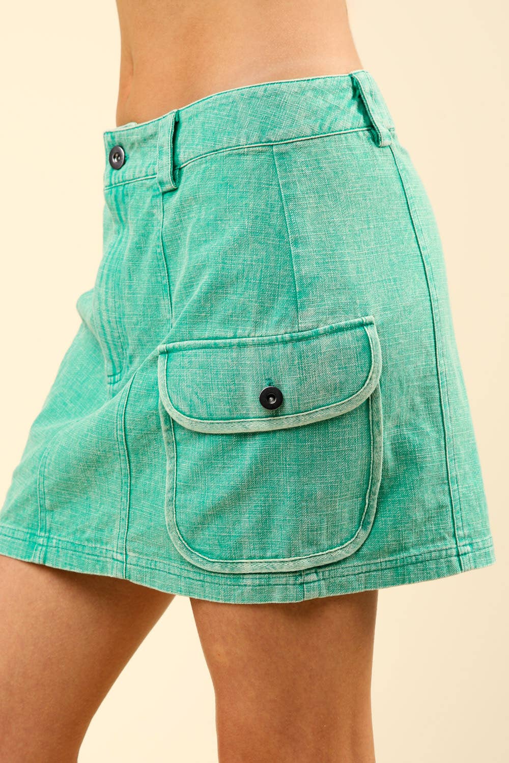 Solid Washed Cotton Cargo Y2K Mini Skirt