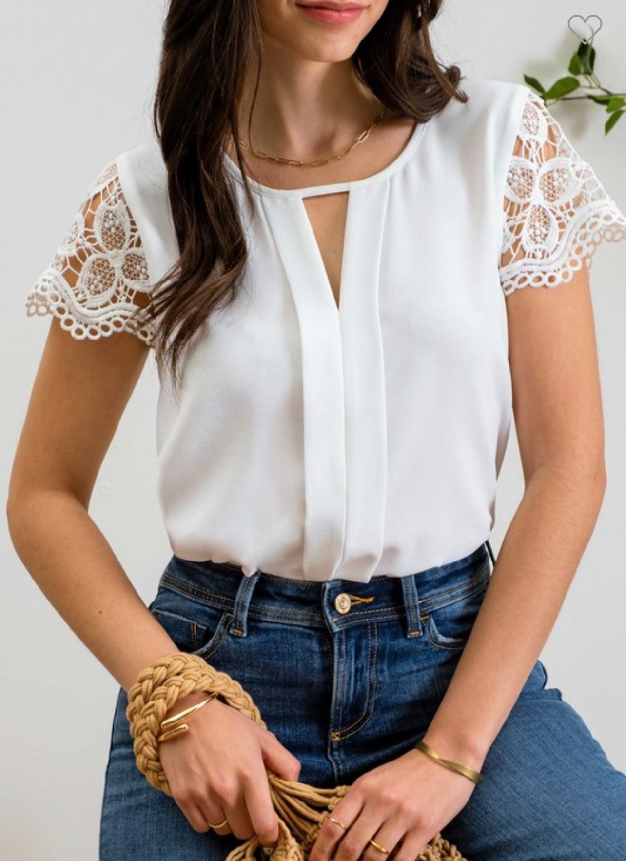 White Lace Sleeve V Top