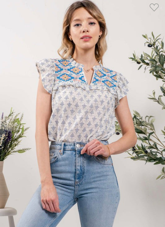 Geo Embroidered Top