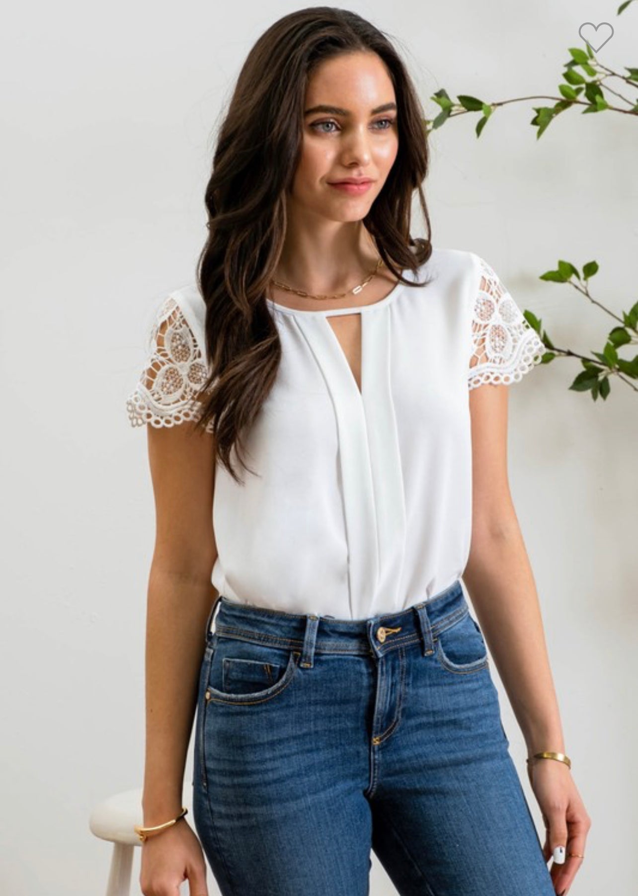 White Lace Sleeve V Top