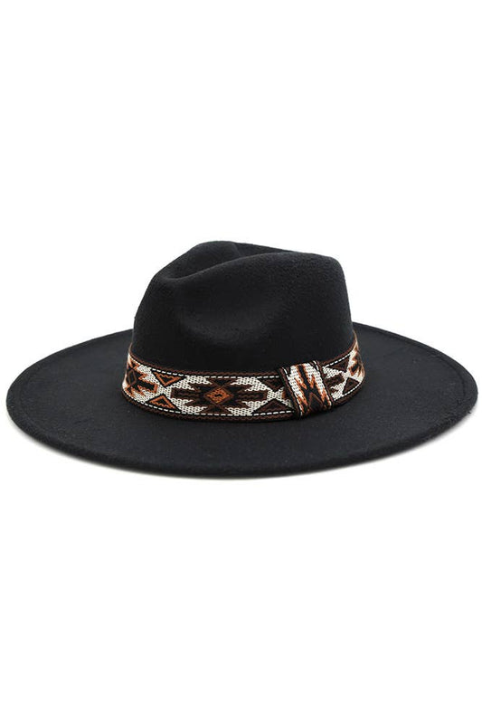 Tribal Band Panama Hat: Black