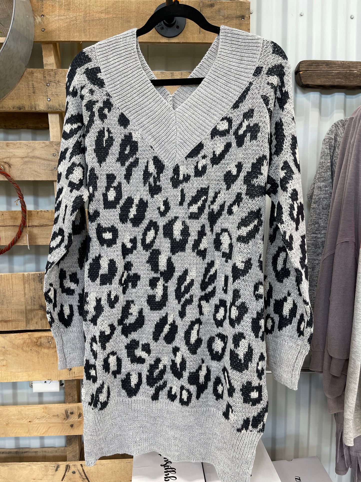 Grey Leopard Sweater Dress