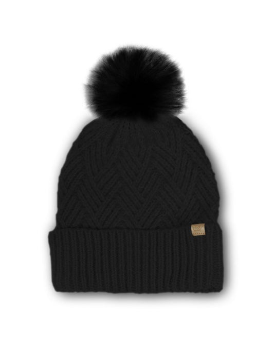 Black Chevron Knit Pom Beanie