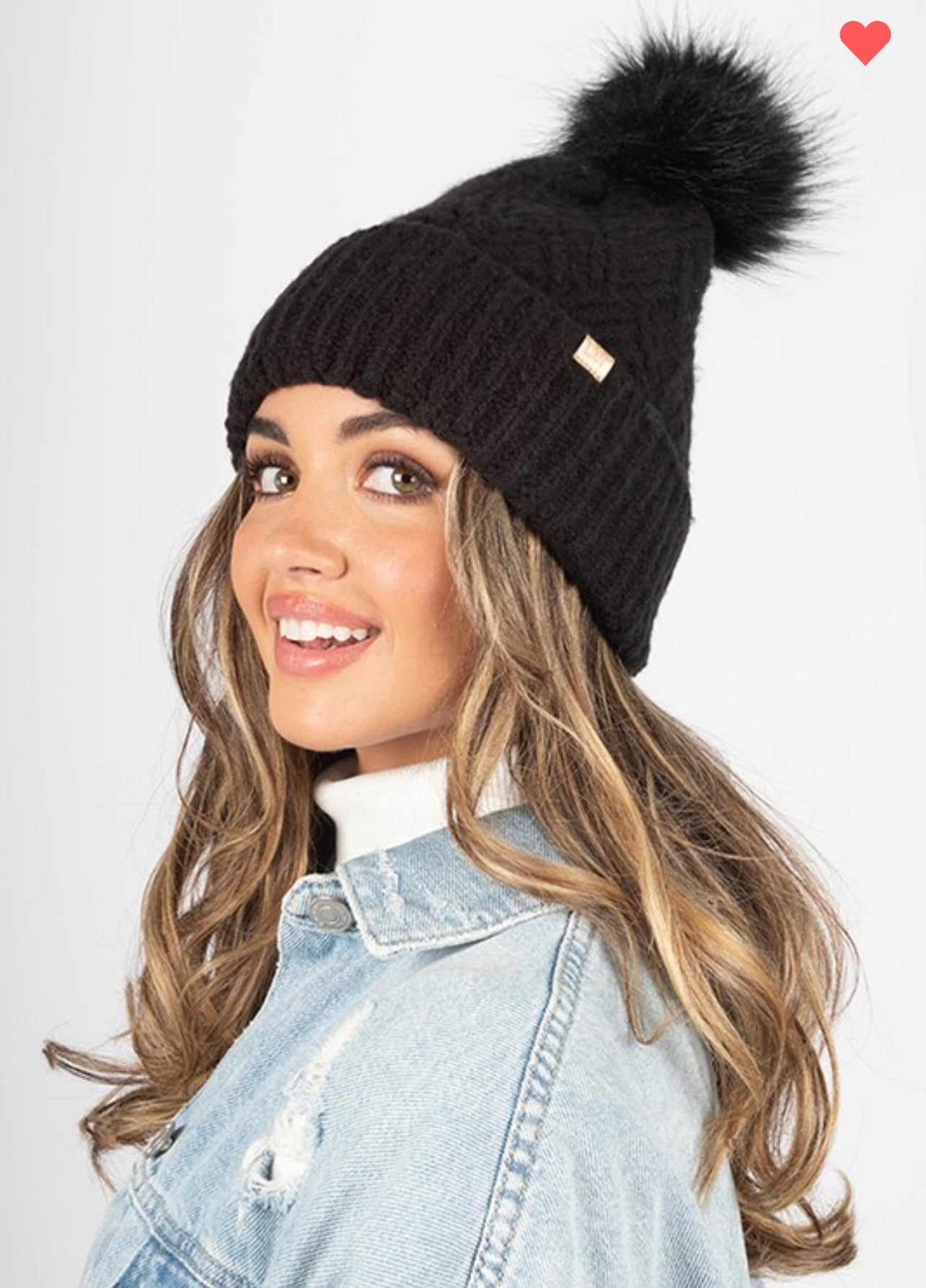 Black Chevron Knit Pom Beanie