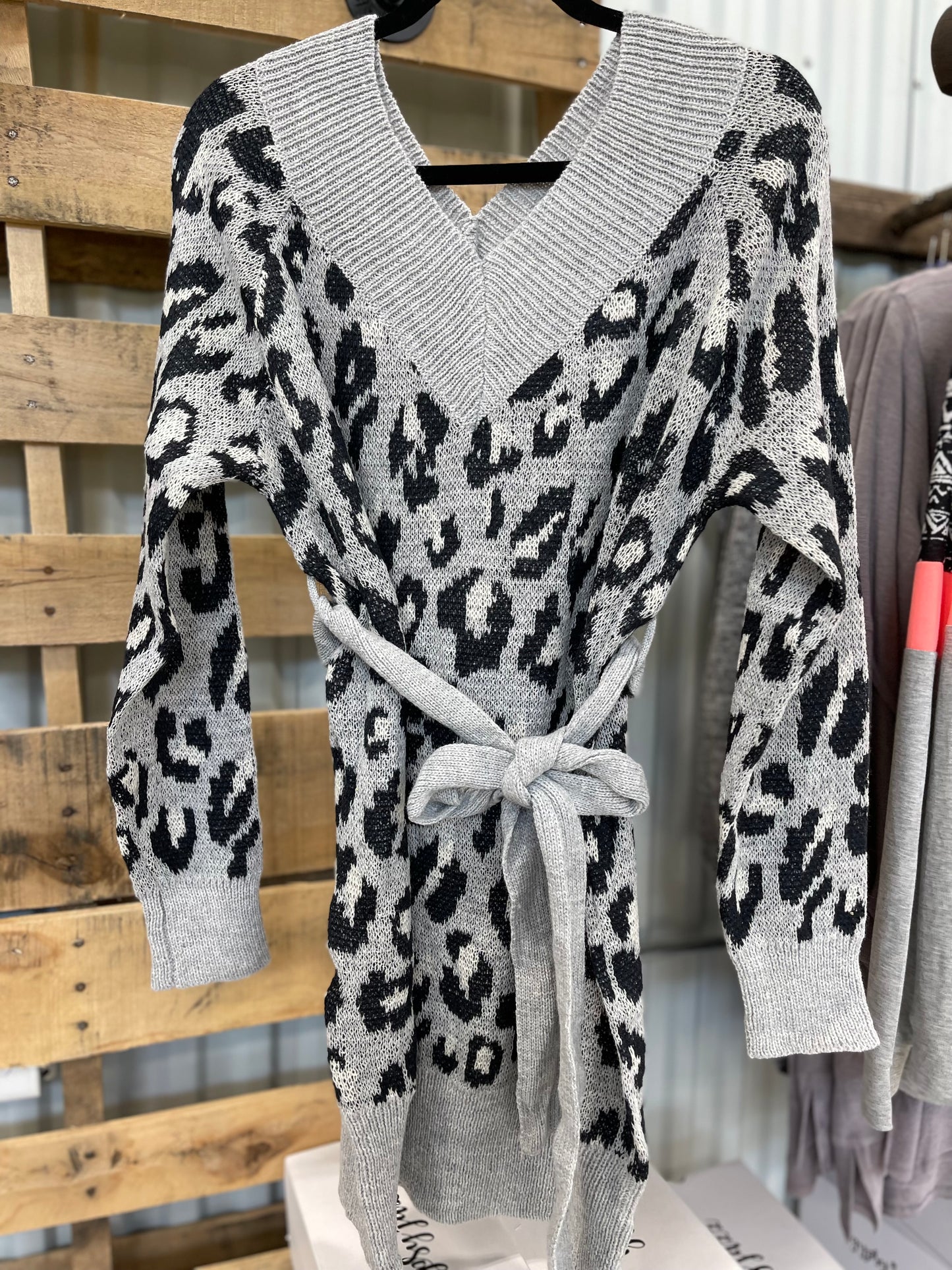 Grey Leopard Sweater Dress